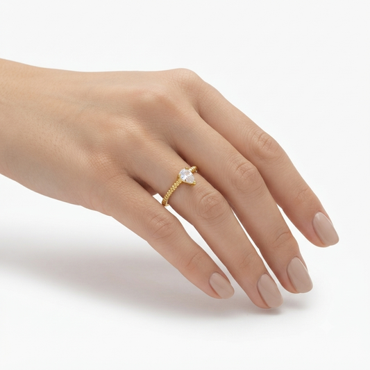 Pear Crystal Gold Ring