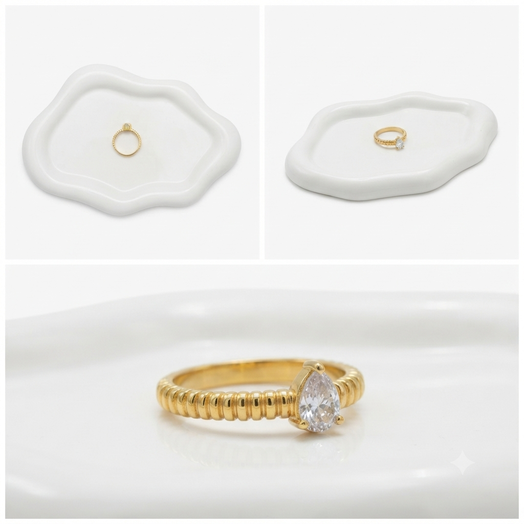 Pear Crystal Gold Ring