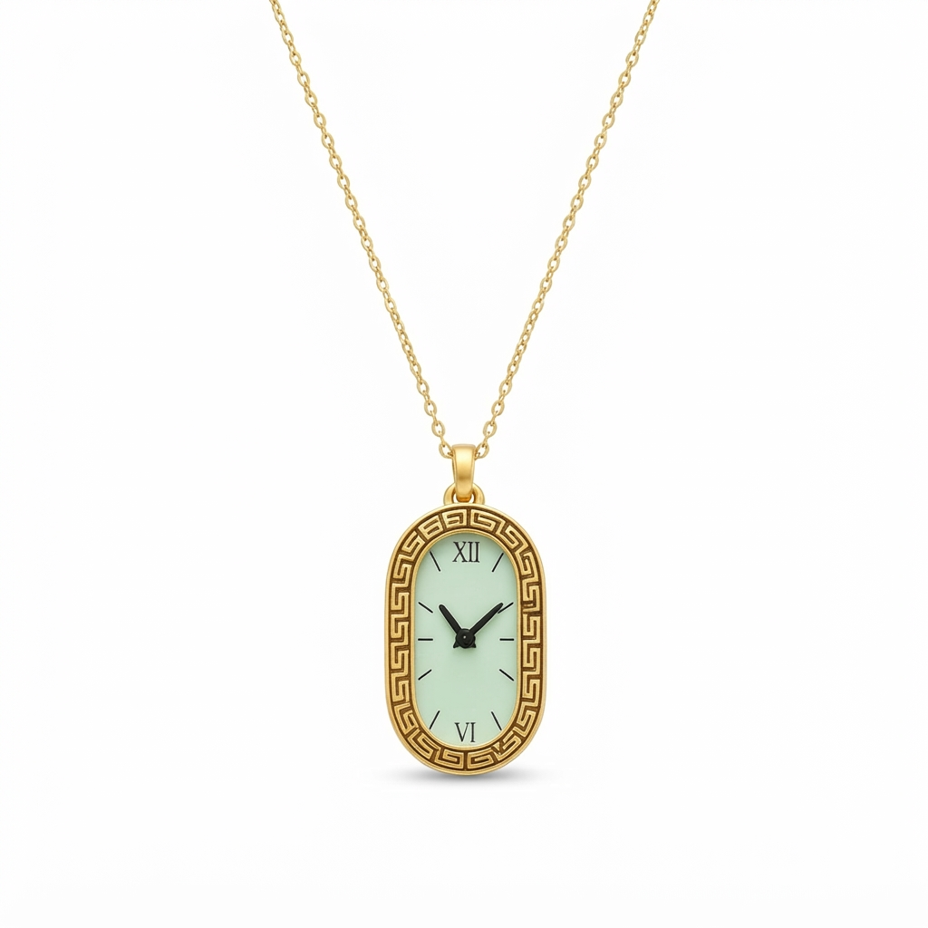 Vintage Clock Pendant Necklace