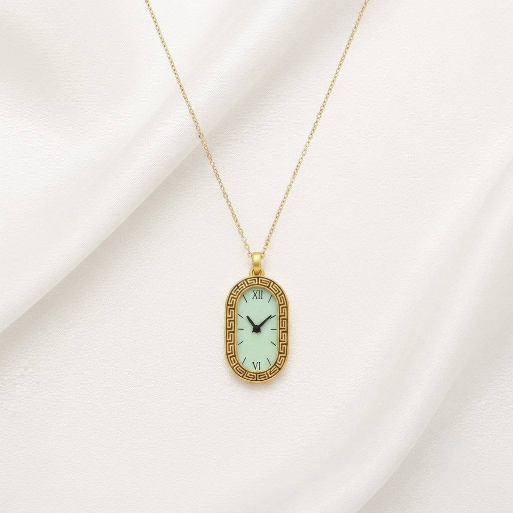 Vintage Clock Pendant Necklace