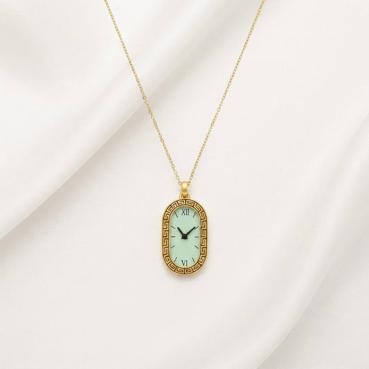 Vintage Clock Pendant Necklace